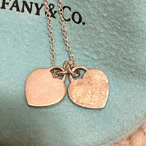 Tiffany & Co. Please Return Double Heart Necklace 925 Sterling Silver w/ Box - Picture 7 of 10